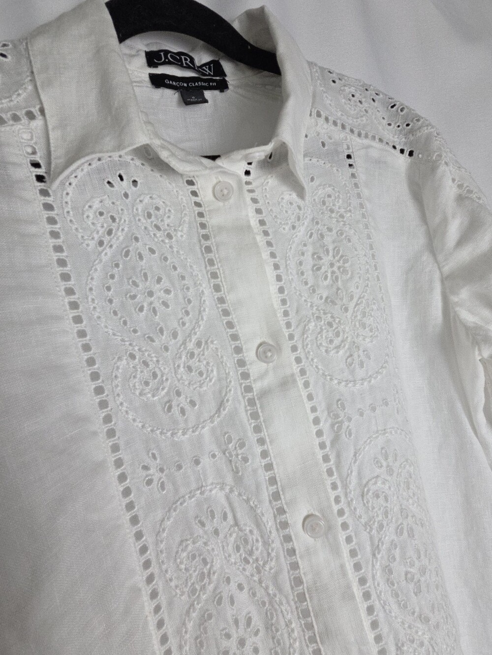 J.Crew Garcon Classic Shirt Women Eyelet Linen White - Size 0 - Picture 7 of 14